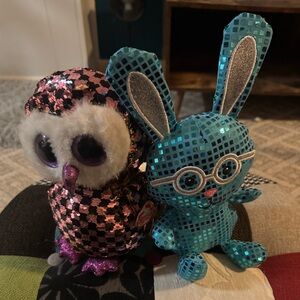 TY Sequined Plush Bunny Toy – Teal Sparkle